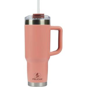 imagePelican Hydration Pelican Porter 40 oz Vacuum Insulated Tumbler  Recycled Stainless Steel Double Wall Travel with Dual Lid Powder Coated Insulated Coffee Mug For Hot Cold Drinks Jet BlackSalmon