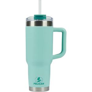 imagePelican Hydration Pelican Porter 40 oz Vacuum Insulated Tumbler  Recycled Stainless Steel Double Wall Travel with Dual Lid Powder Coated Insulated Coffee Mug For Hot Cold Drinks Jet BlackSeafoam