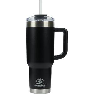 imagePelican Hydration Pelican Porter 40 oz Vacuum Insulated Tumbler  Recycled Stainless Steel Double Wall Travel with Dual Lid Powder Coated Insulated Coffee Mug For Hot Cold Drinks Jet BlackJet Black