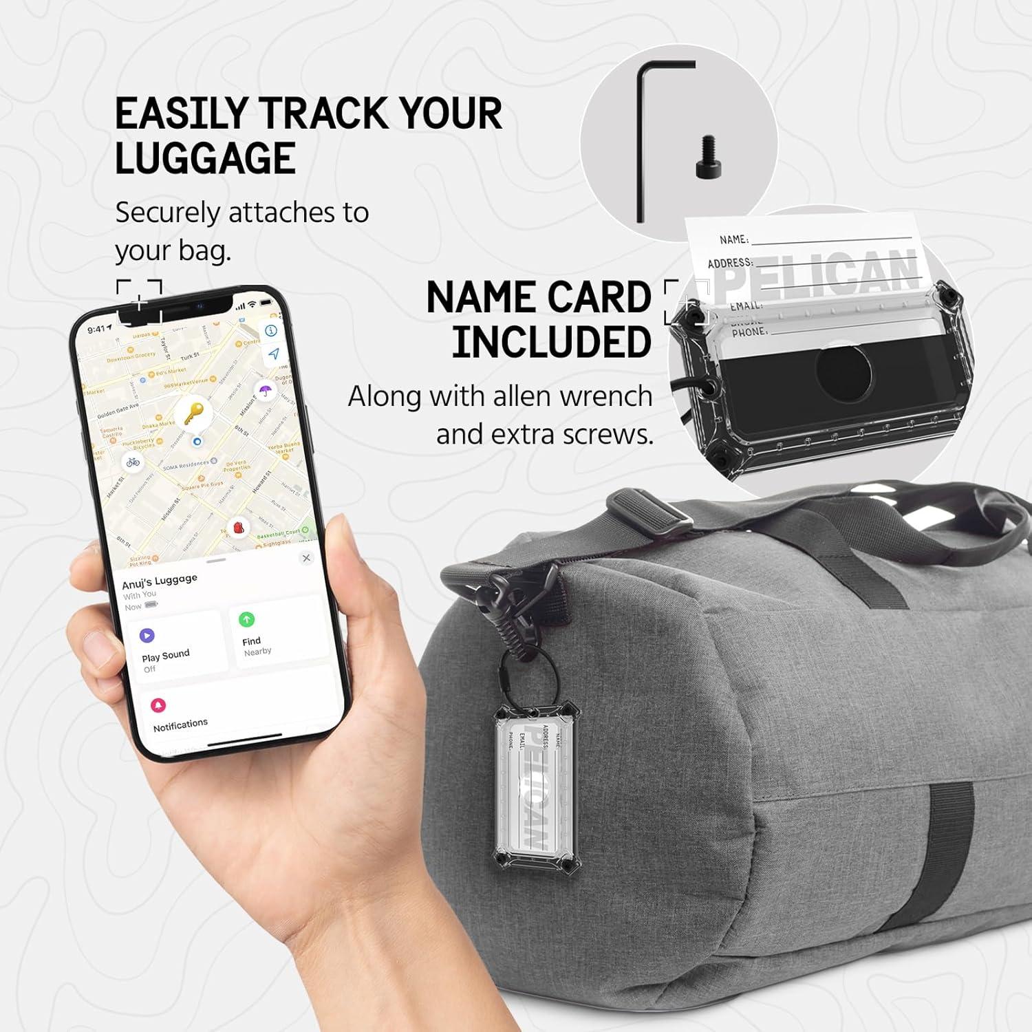 imagePelican AirTag Tracker Luggage Lock  Travel AirTag Holder Luggage Tag for Suitcases with TSAApproved Cable Lock 2Piece Installation Grade 5 Titanium Plate Tracker Brushed TitaniumBlack