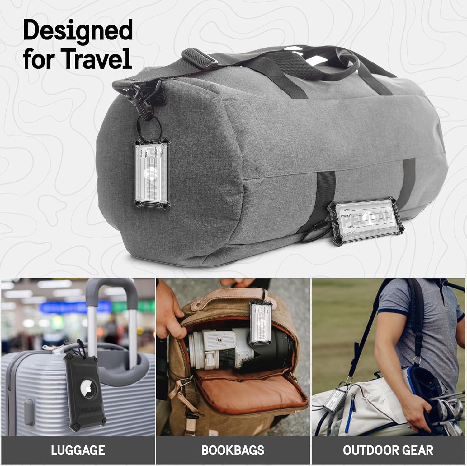 imagePelican AirTag Tracker Luggage Lock  Travel AirTag Holder Luggage Tag for Suitcases with TSAApproved Cable Lock 2Piece Installation Grade 5 Titanium Plate Tracker Brushed TitaniumBlack