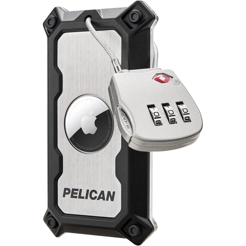 imagePelican AirTag Tracker Luggage Lock  Travel AirTag Holder Luggage Tag for Suitcases with TSAApproved Cable Lock 2Piece Installation Grade 5 Titanium Plate Tracker Brushed TitaniumBrushed Titanium