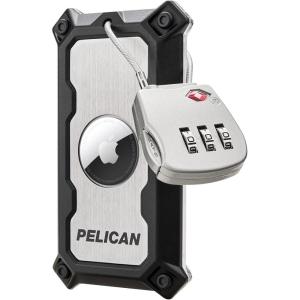 imagePelican AirTag Tracker Luggage Lock  Travel AirTag Holder Luggage Tag for Suitcases with TSAApproved Cable Lock 2Piece Installation Grade 5 Titanium Plate Tracker Brushed TitaniumBrushed Titanium