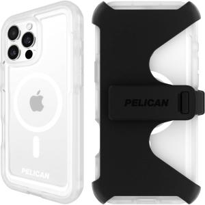 imagePelican Voyager iPhone 16 Pro Max Case Compatible with MagSafe Rugged Phone Case w 18ft MilitaryGrade Drop Protection  Heavy Duty Phone Cover wBelt Clip Holster for iPhone 16 Pro Max  BlackVoyager Clear