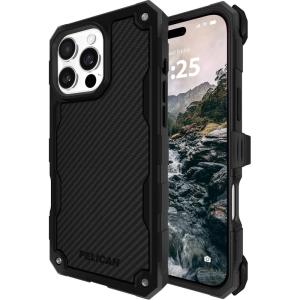 imagePelican Voyager iPhone 16 Pro Max Case Compatible with MagSafe Rugged Phone Case w 18ft MilitaryGrade Drop Protection  Heavy Duty Phone Cover wBelt Clip Holster for iPhone 16 Pro Max  BlackShield Carbon